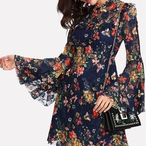 Floral Lace Bell Sleeve Dress